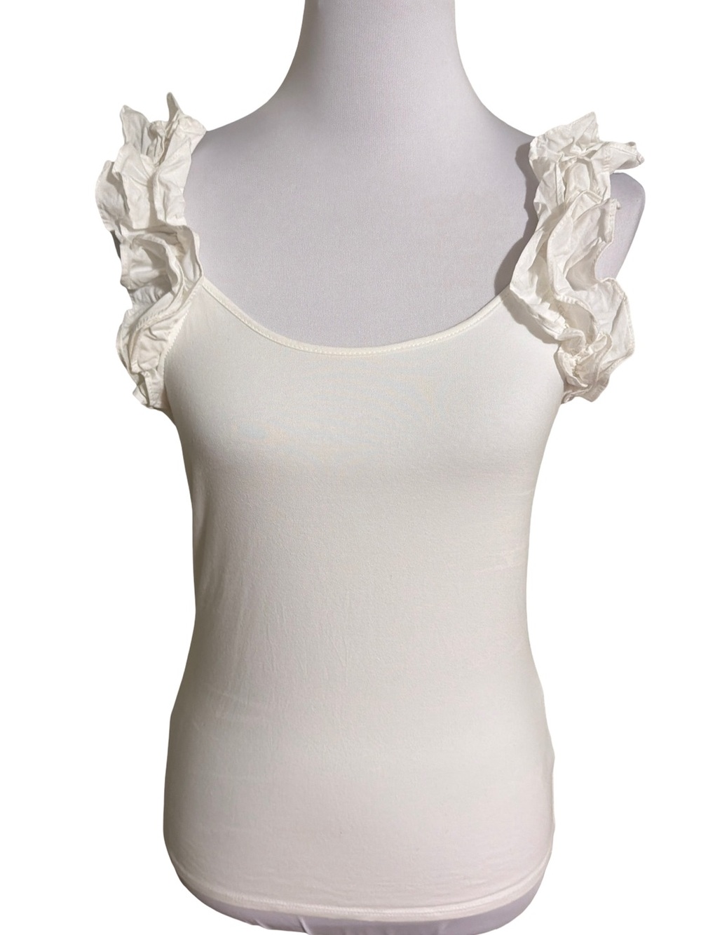 French Connection Cream Ruffle Strap Tank Top